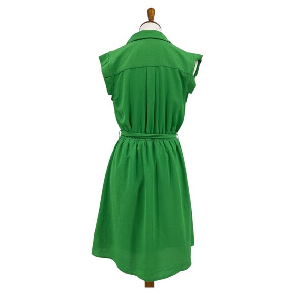 Shirt Dress belted Size Large Women's Green Short Sleeve Monteau LA - Picture 2 of 8